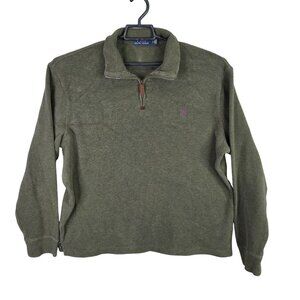 Mens Polo Ralph Lauren Olive Green Pullover Sweater 1/4 Zip 100% Cotton Size L
